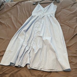 Baby blue polka dot dress with bow in the back